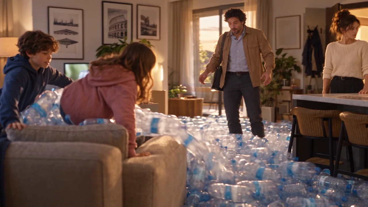 Bottiglie di plastica riempiono il salotto