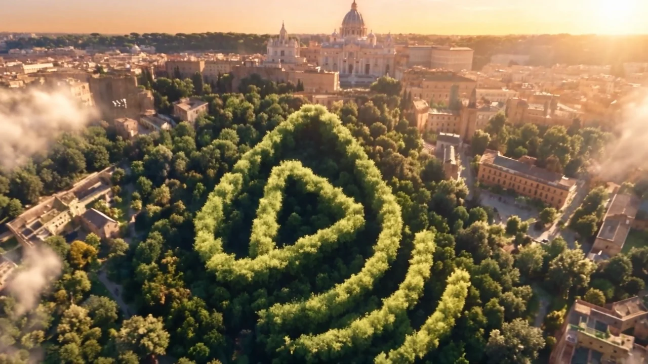 Fotogramma illustrativo del nuovo sito: il simbolo AcquaStream prende forma tra gli alberi